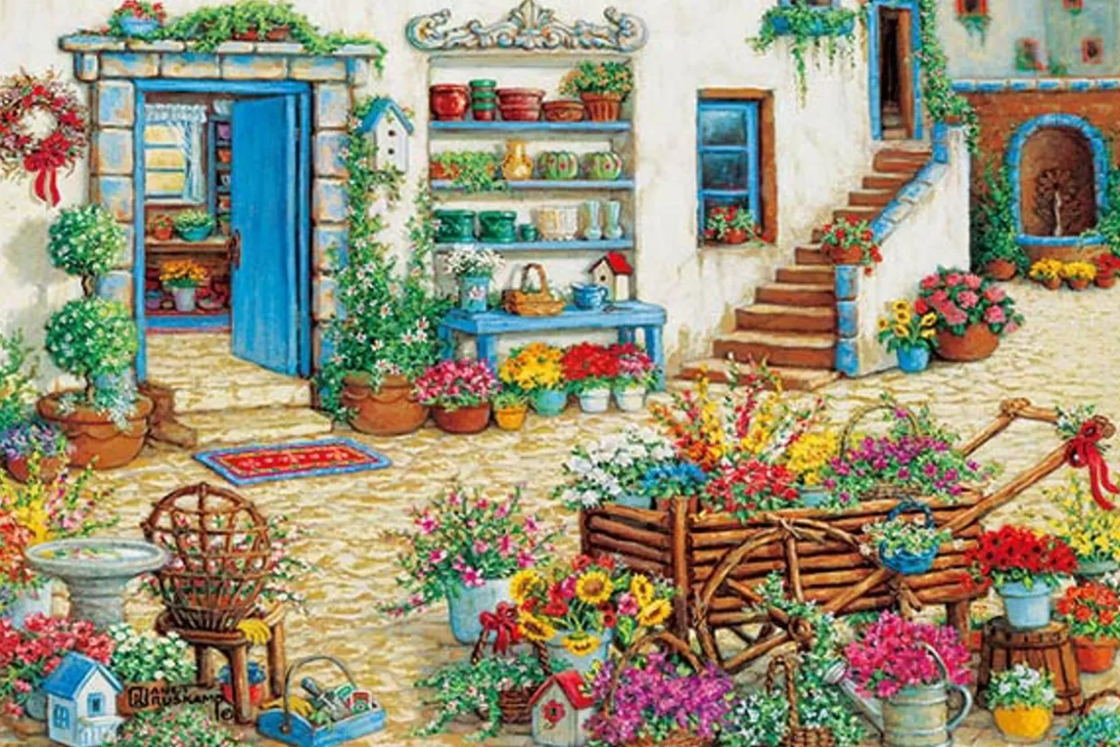 Clearance Appleone Jigsaw Puzzle 1000-793 Janet Kruskamp Colorful Patio (1000 Pieces)