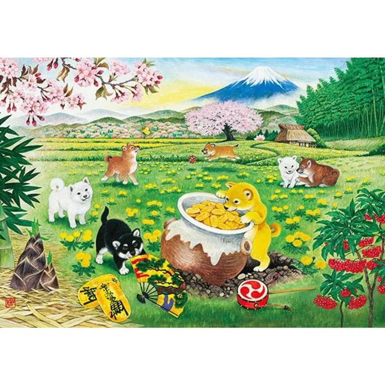 Sale Appleone Jigsaw Puzzle Japanese Art Good Fortune Dogs (1000 Pieces)