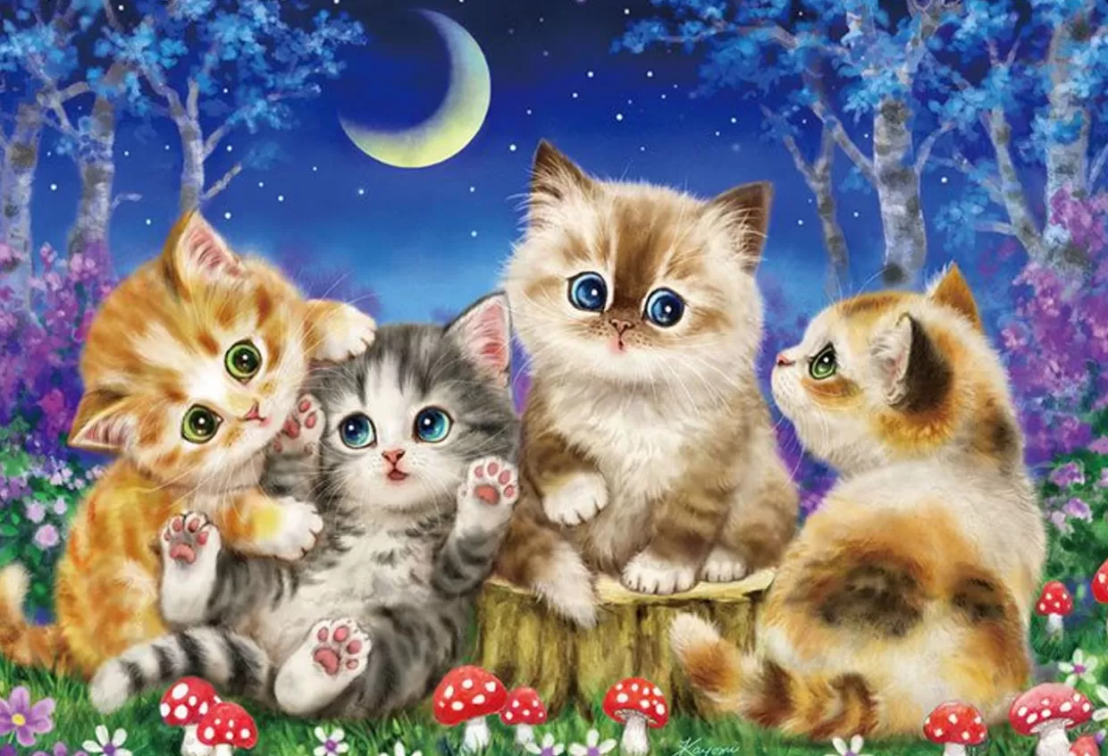 Online Beverly 31-516 Jigsaw Puzzle Kayomi Harai Kittens Playing In The Moonlit Night (1000 Pieces)