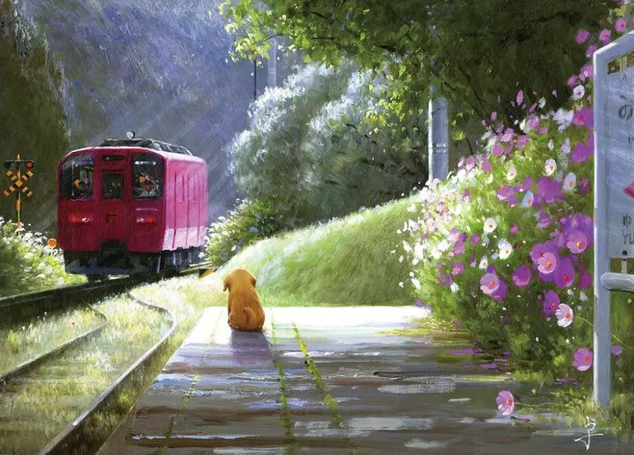 Clearance Beverly 66-166 Jigsaw Puzzle Puppy Waiting At The Train Station Platform (600 Pieces)