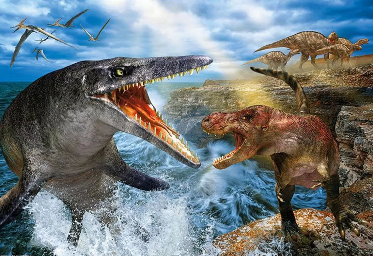 Shop Beverly 93-165 Jigsaw Puzzle Tyrannosaurus Vs. Mosasaurus By Masato Hattori (300 Pieces)