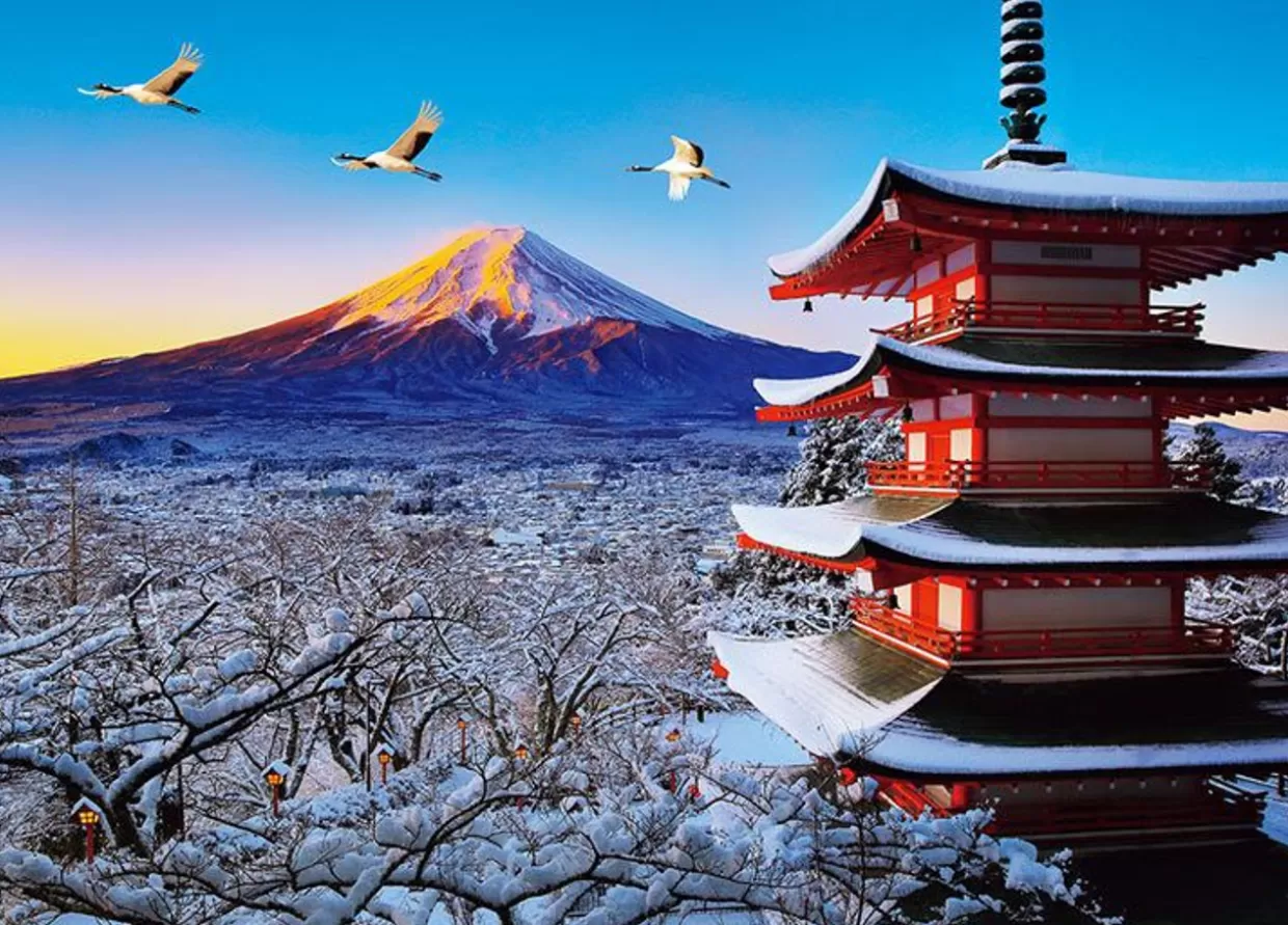 Online Beverly Jigsaw Puzzle 66-151 Mt.Fuji And Cranes View From Asama Shrine (600 Pieces)