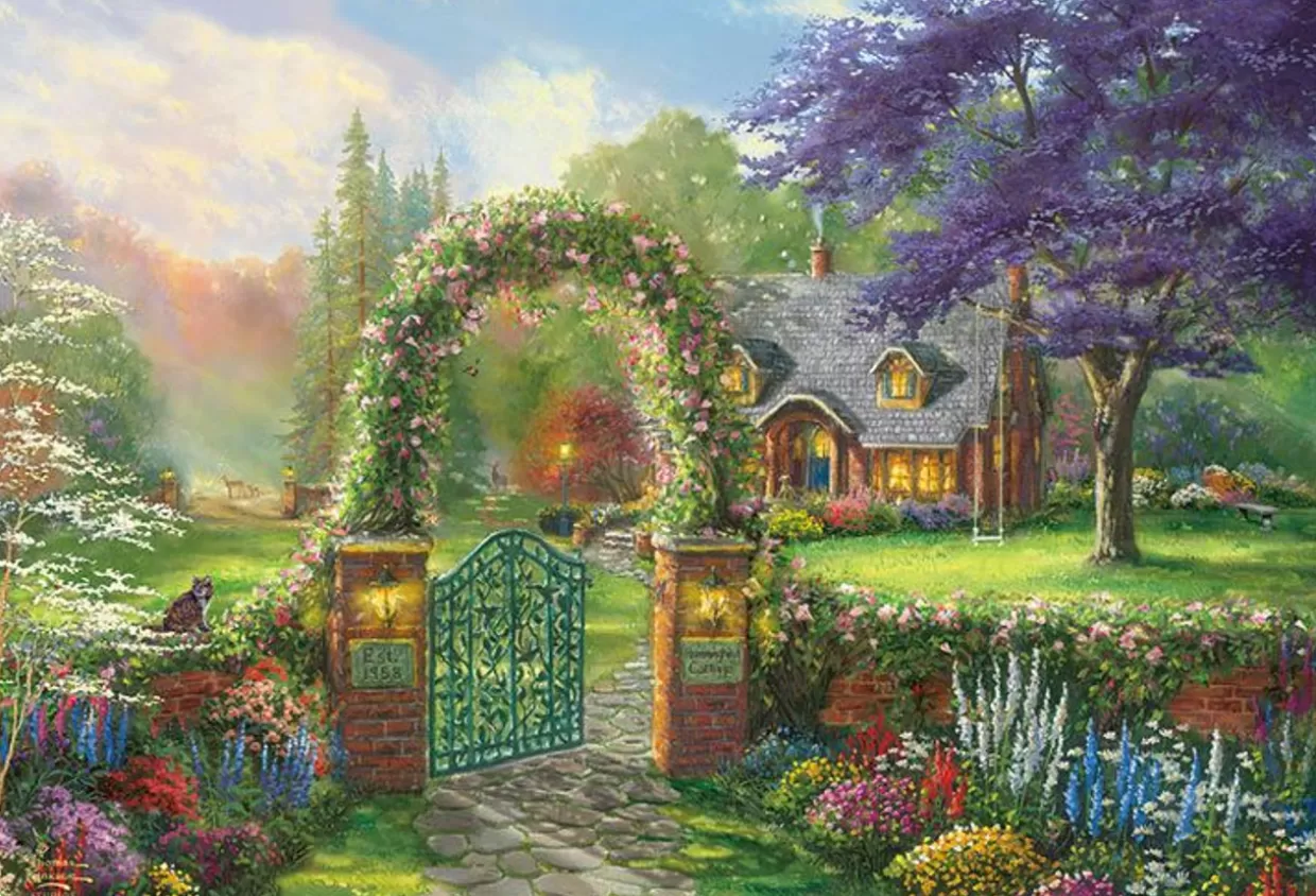 Online Beverly Jigsaw Puzzle 31-513 Thomas Kinkade Hummingbird Cottage (1000 Pieces)