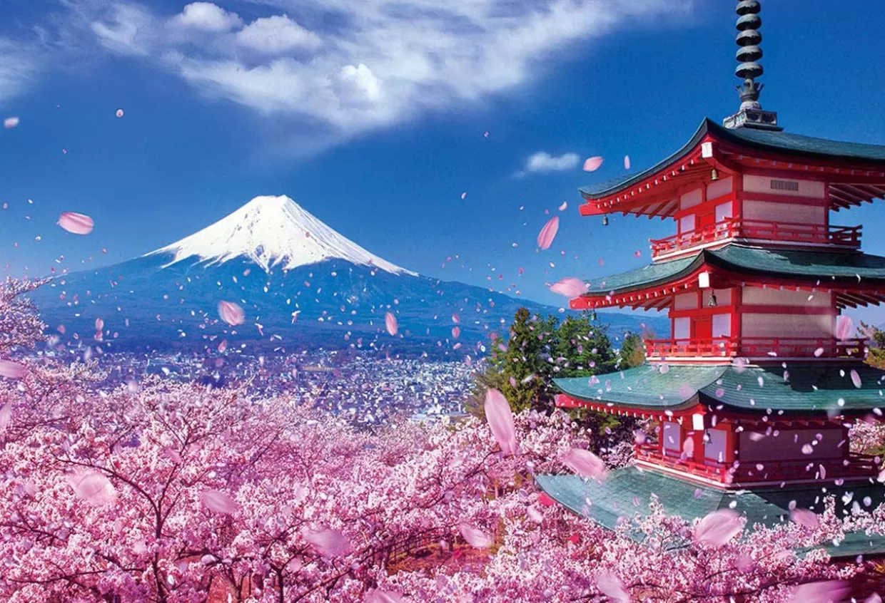 Discount Beverly Jigsaw Puzzle M81-588 Asama Shrine With Fuji Mountain And Cherry Blossom (1000 S-Pieces)