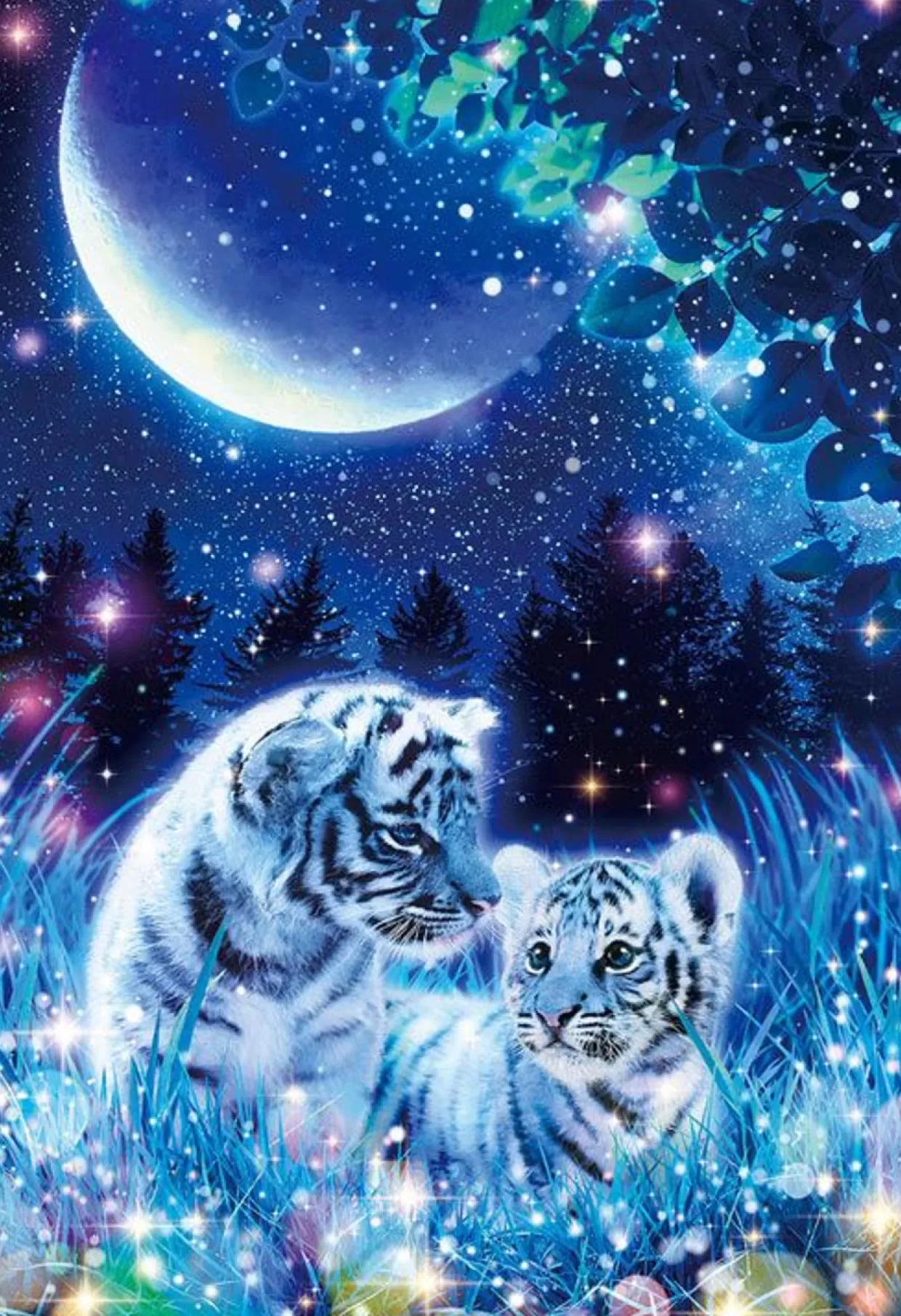 Fashion Beverly M81-630 Jigsaw Puzzle Tiger Cubs Under The Moonlight (1000 S-Pieces)