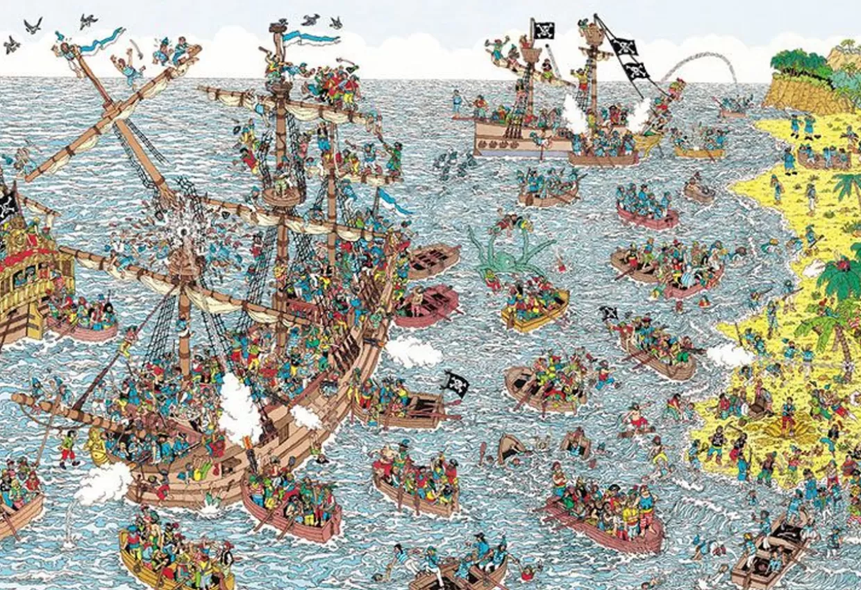 Clearance Beverly M81-735 Jigsaw Puzzle Where's Wally Pirate Ships At Shore (1000 S-Pieces)