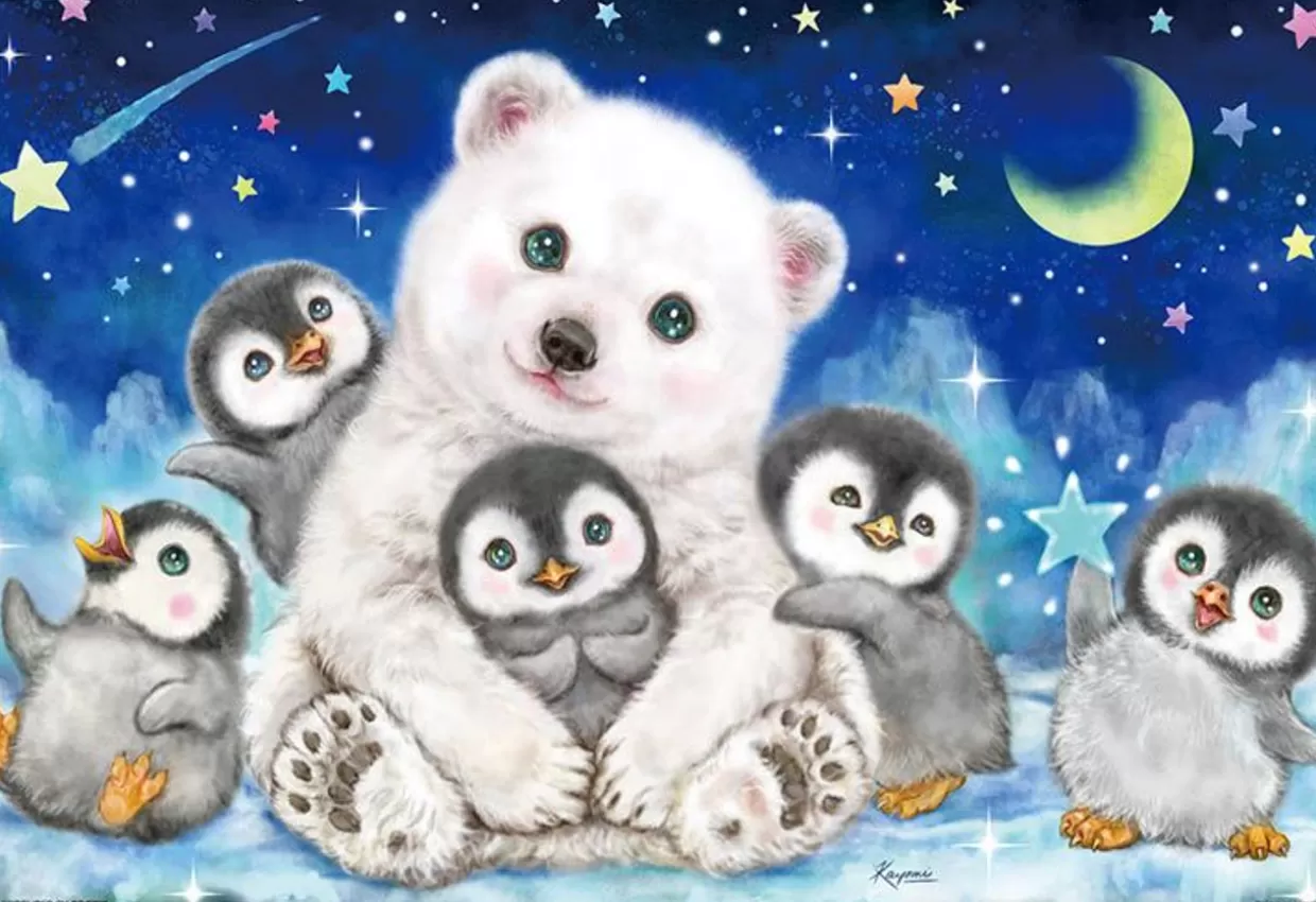 Hot Beverly P33-192 Jigsaw Puzzle Kayomi Harai Polar Bear Snuggling Baby Penguins (300 Pieces)