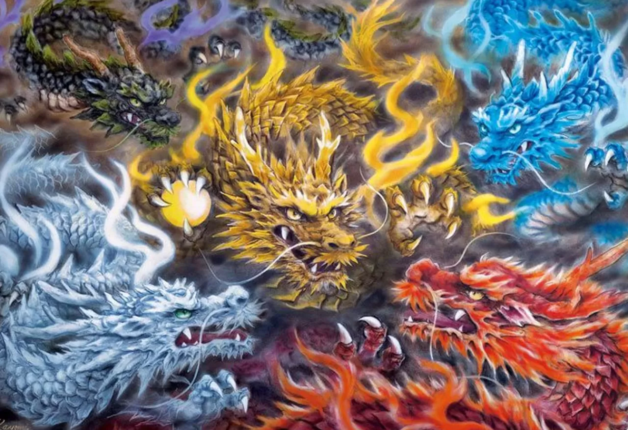 Epoch 31-519 Jigsaw Puzzle Japanese Art Five Color Dragon By Kayomi Harai (1053 S-Pieces)