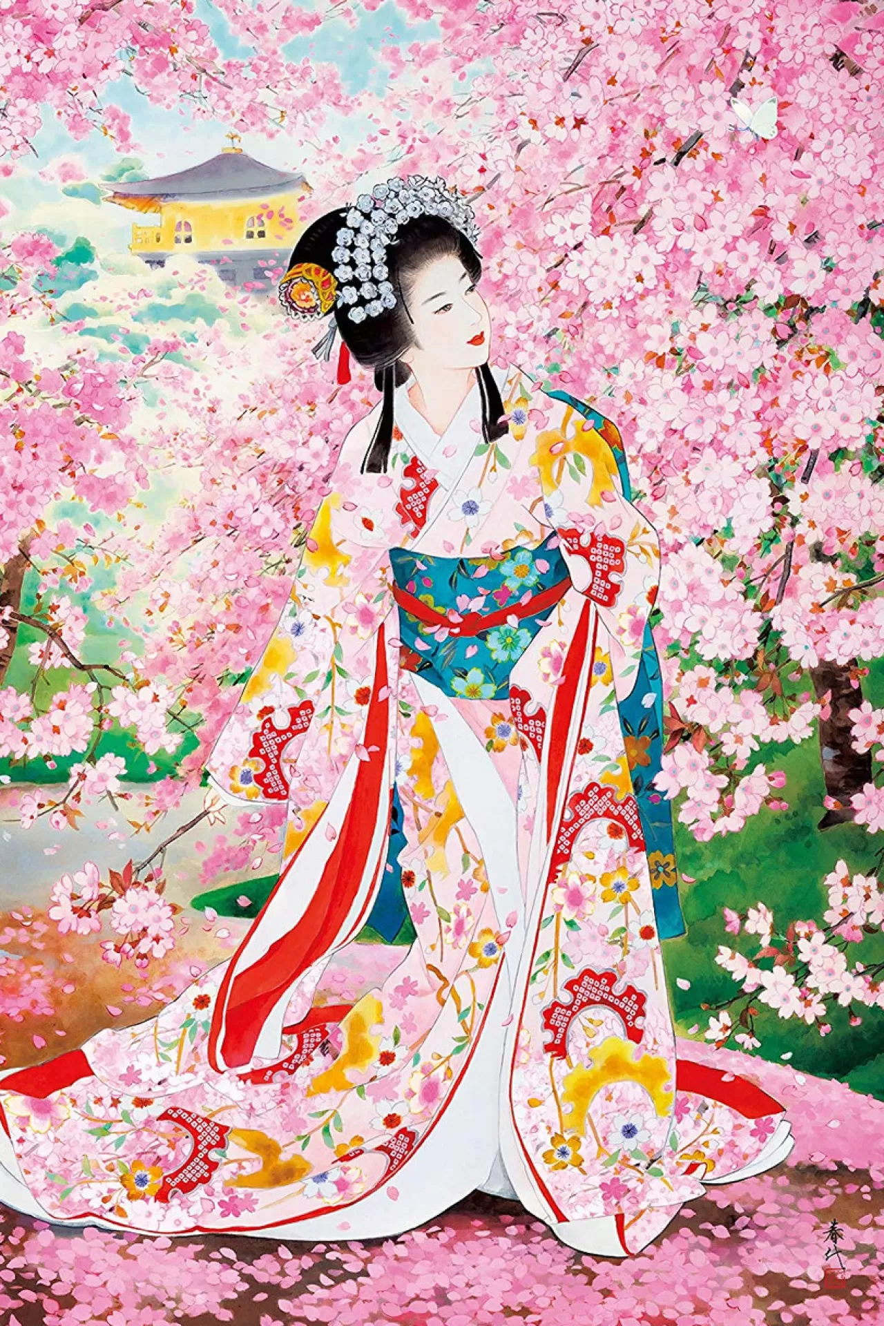 Epoch Jigsaw Puzzle 23-326 Haruyo Japanese Art Sakura Hime Kimono (2016 S-Pieces)