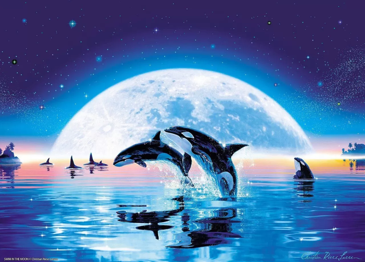 Epoch Jigsaw Puzzle 07-701 Lassen Swim In The Moon Dolphins (500 Pieces)