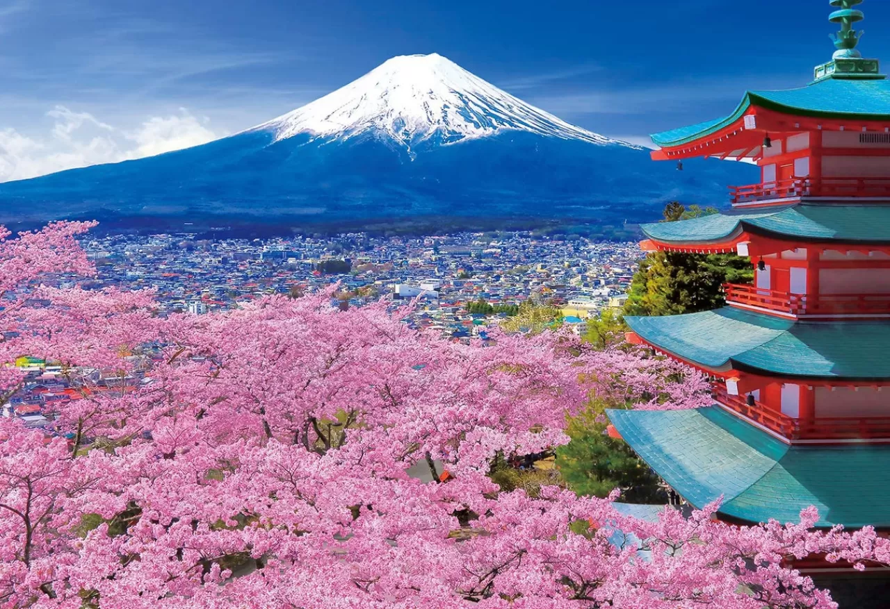 Epoch Jigsaw Puzzle 25-195S Fuji In Spring With Five-Storied Pagoda Yamanashi Japan (300 Pieces)