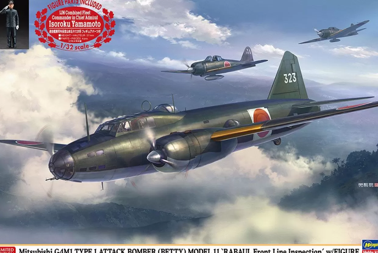 Flash Sale Hasegawa 1/72 Mitsubishi G4M1 Type 11 Land Attack Aircraft Rabaul Frontline Inspection W/Figure Plastic Model