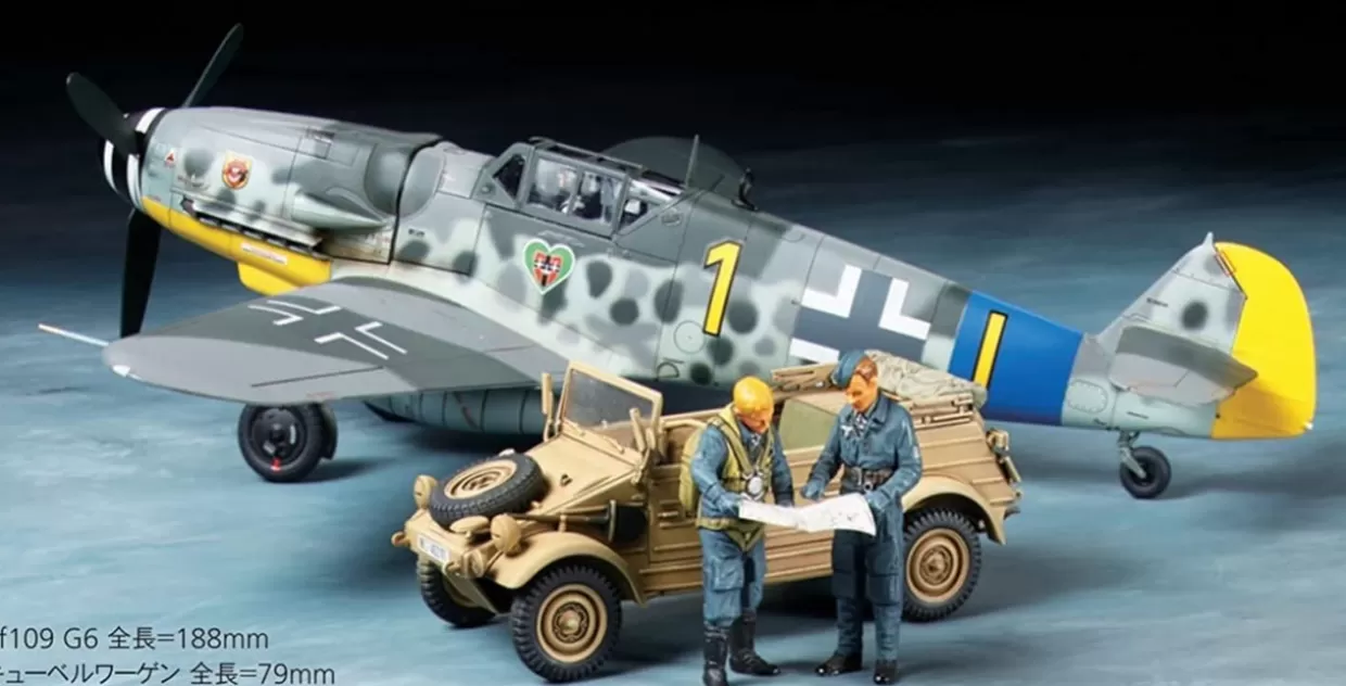 Outlet Tamiya 25204 1/48 Messerschmitt Bf109 G-6 & Kubelwagen Type 82 Set Plastic Model