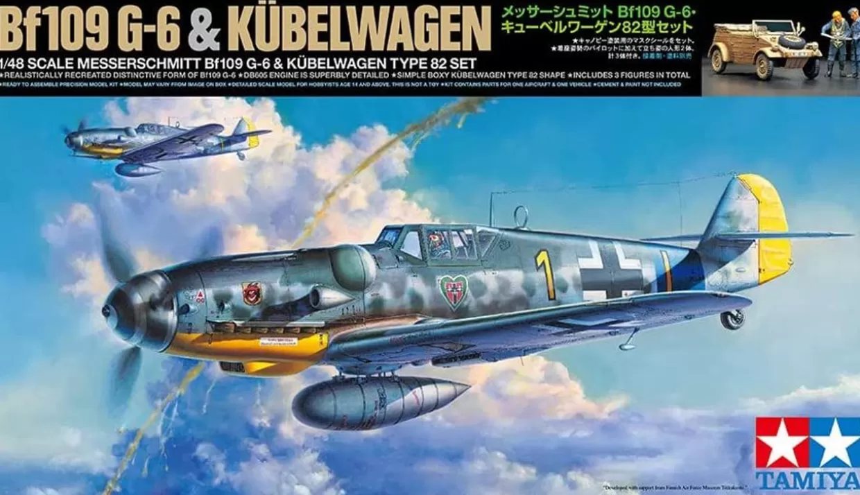 Outlet Tamiya 25204 1/48 Messerschmitt Bf109 G-6 & Kubelwagen Type 82 Set Plastic Model