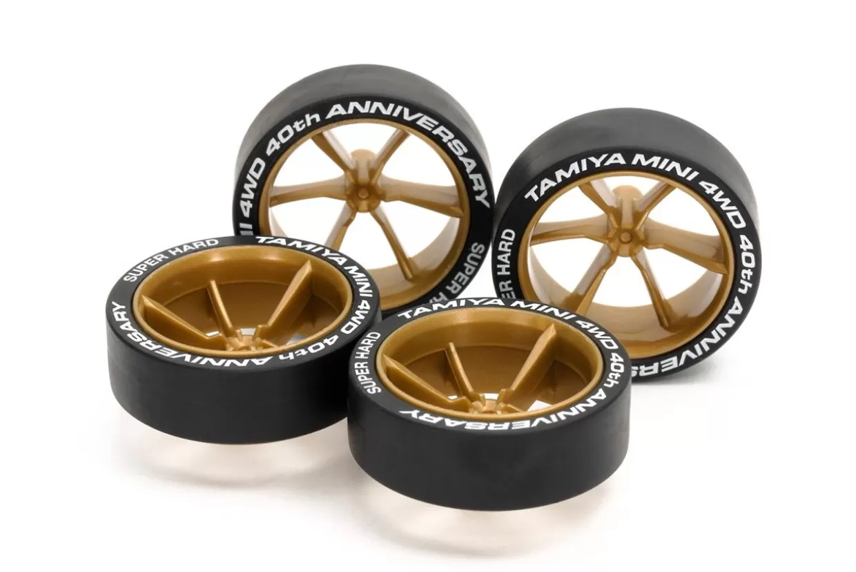 Hot Tamiya 95639 Mini 4Wd 40Th Anniv. Super Hard Large Diameter Low Height Tire & 6 Spoke Wheel