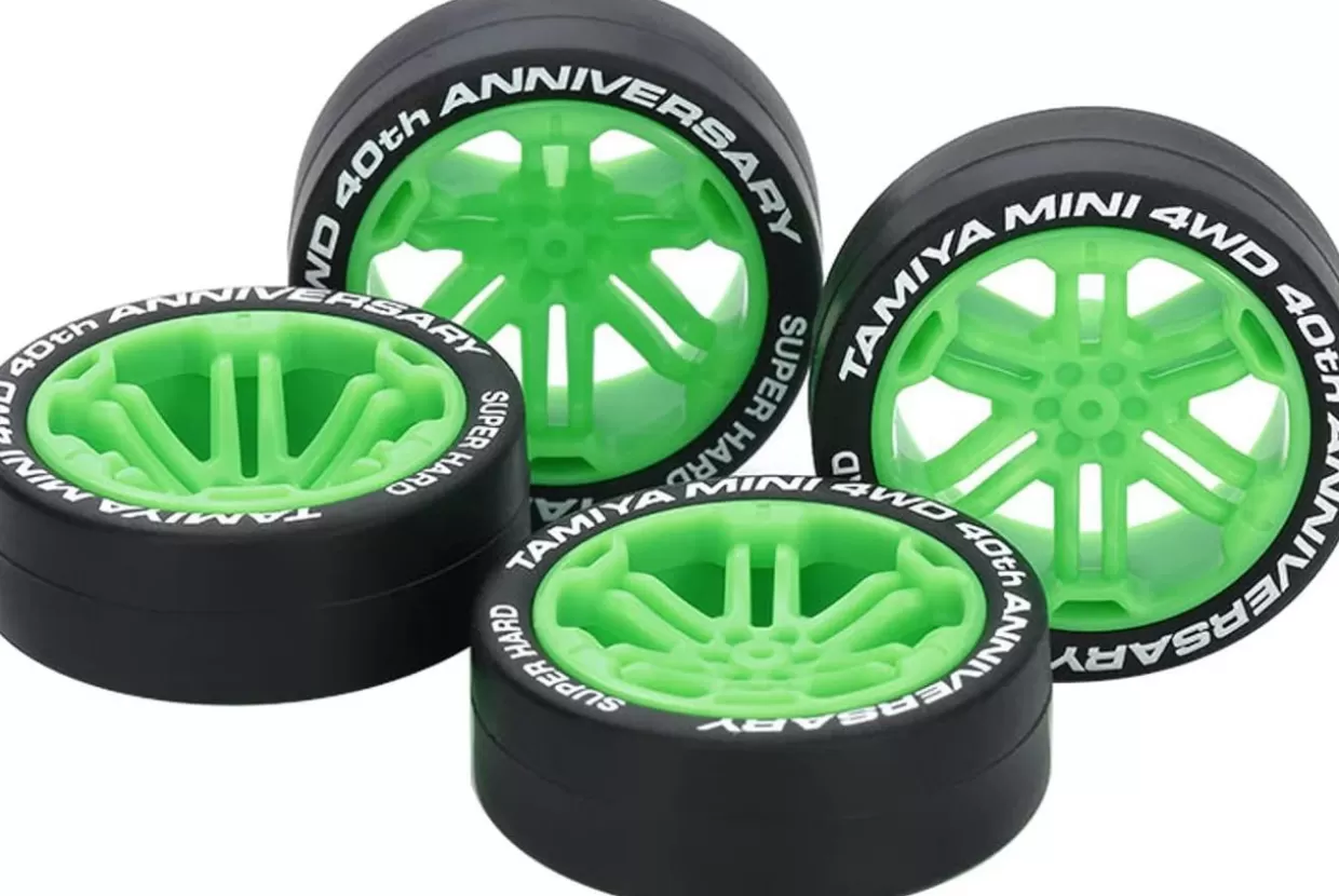 Outlet Tamiya 95640 Mini 4Wd 40Th Anniversary Super Hard Low Height Tire & 12-Spoke Wheels