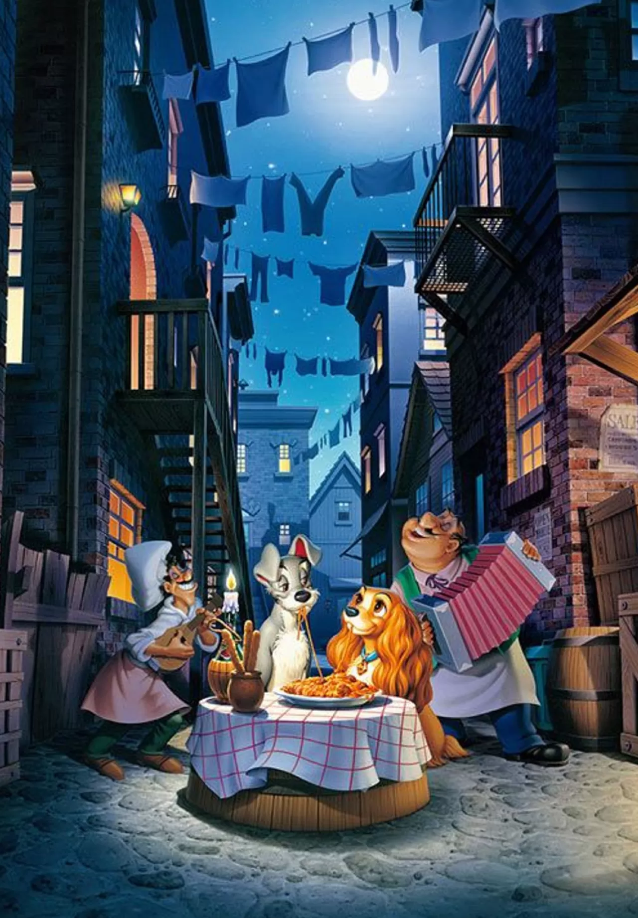 Tenyo D1000-063 Jigsaw Puzzle Disney Lady And The Tramp Moonlight Dinner (1000 Pieces) (Glow In The Dark)