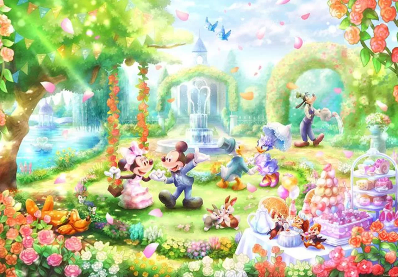 Tenyo Dp1000-034 Jigsaw Puzzle Disney Mickey & Friends Garden Party (Pure White) (1000 Pieces)