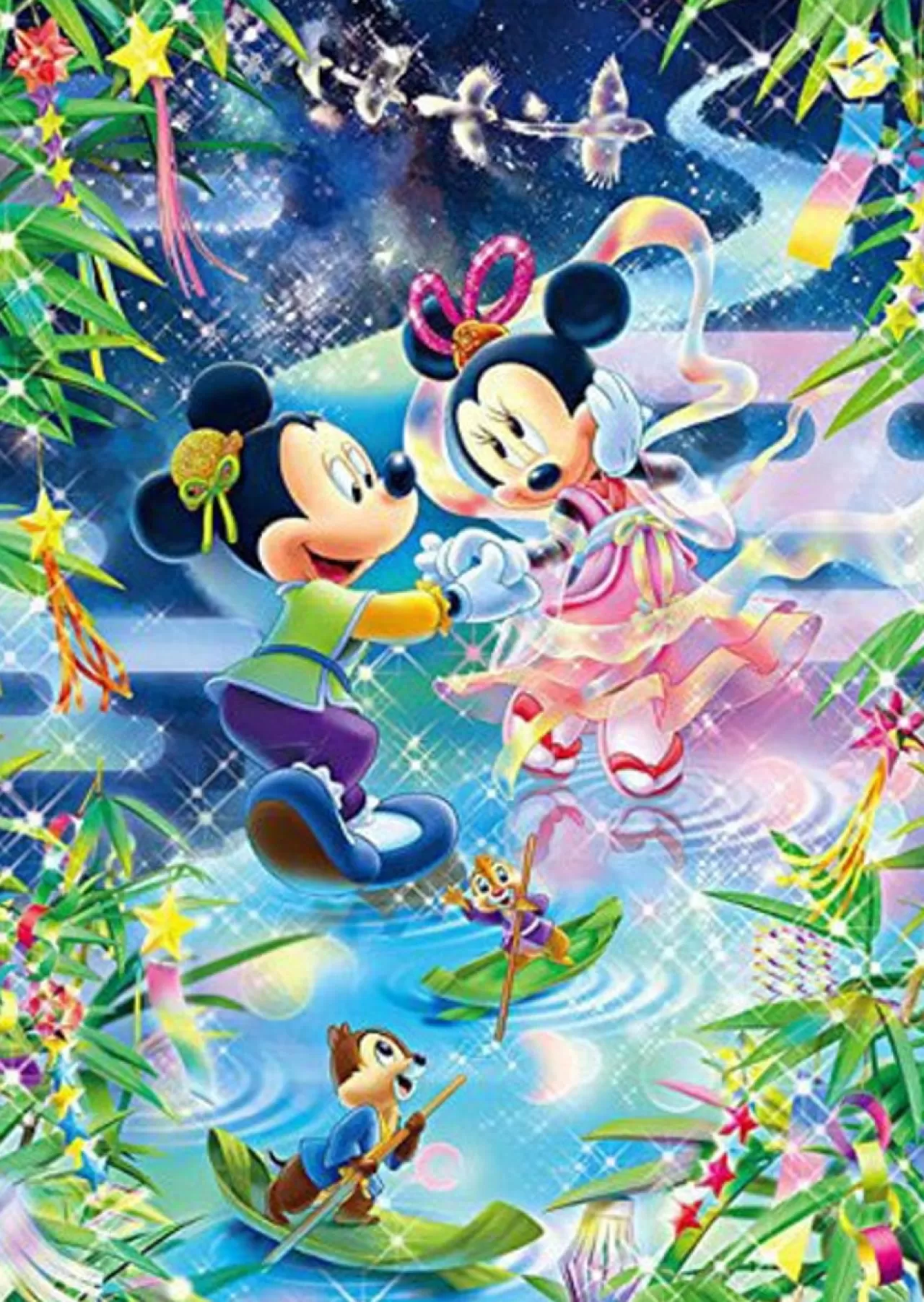 Tenyo Japan Jigsaw Puzzle D-300-292 Disney Mickey & Minnie Star Festival Tanabata (300 Pieces)