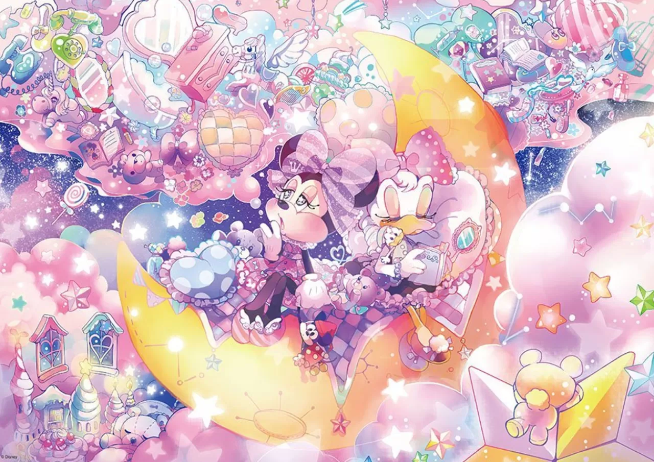 Tenyo Japan Jigsaw Puzzle Dw-1000-002 Minnie & Daisy Crescent Moon (1000 S-Pcs)
