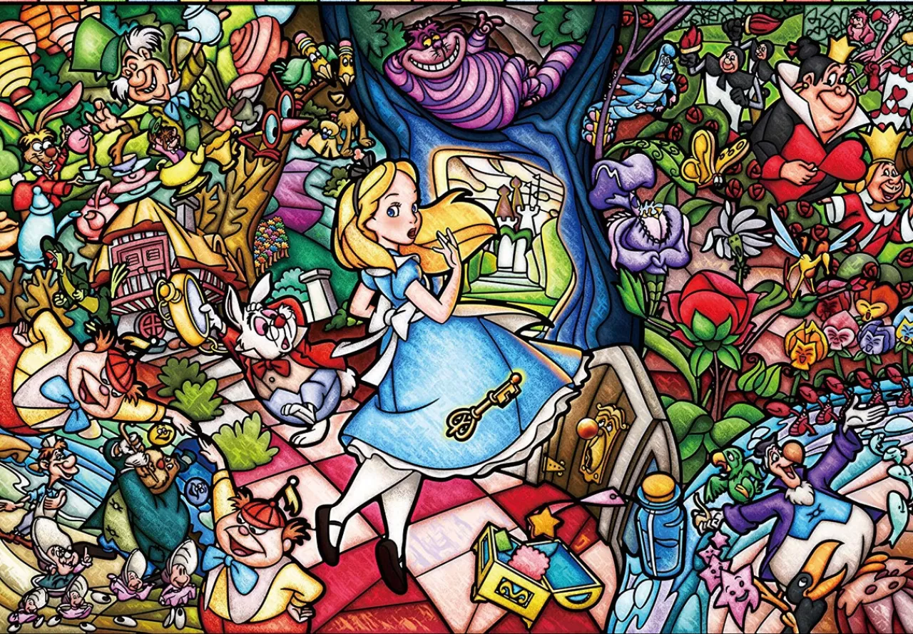 Tenyo Japan Pure White Jigsaw Puzzle Dp-1000-027 Disney Alice In Wonderland Stained Glass (1000 Pieces)