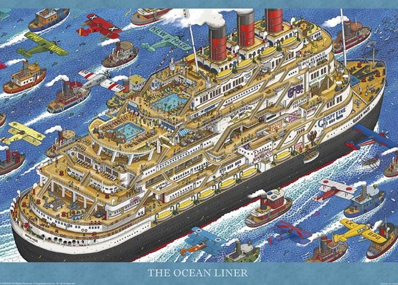 Yanoman 05-1027 Jigsaw Puzzle Hiro Kamigaki Illustration The Beginning Is A Luxury Cruise Ship (500 Pieces)